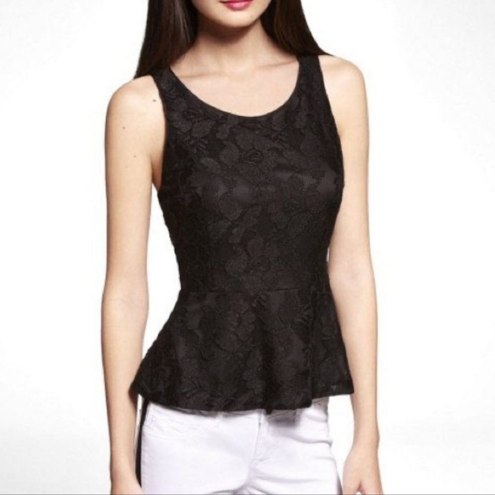 Topshop Peplum Top Womens Size 6 Black Floral V Neck Sleeveless Flared Crop Top
